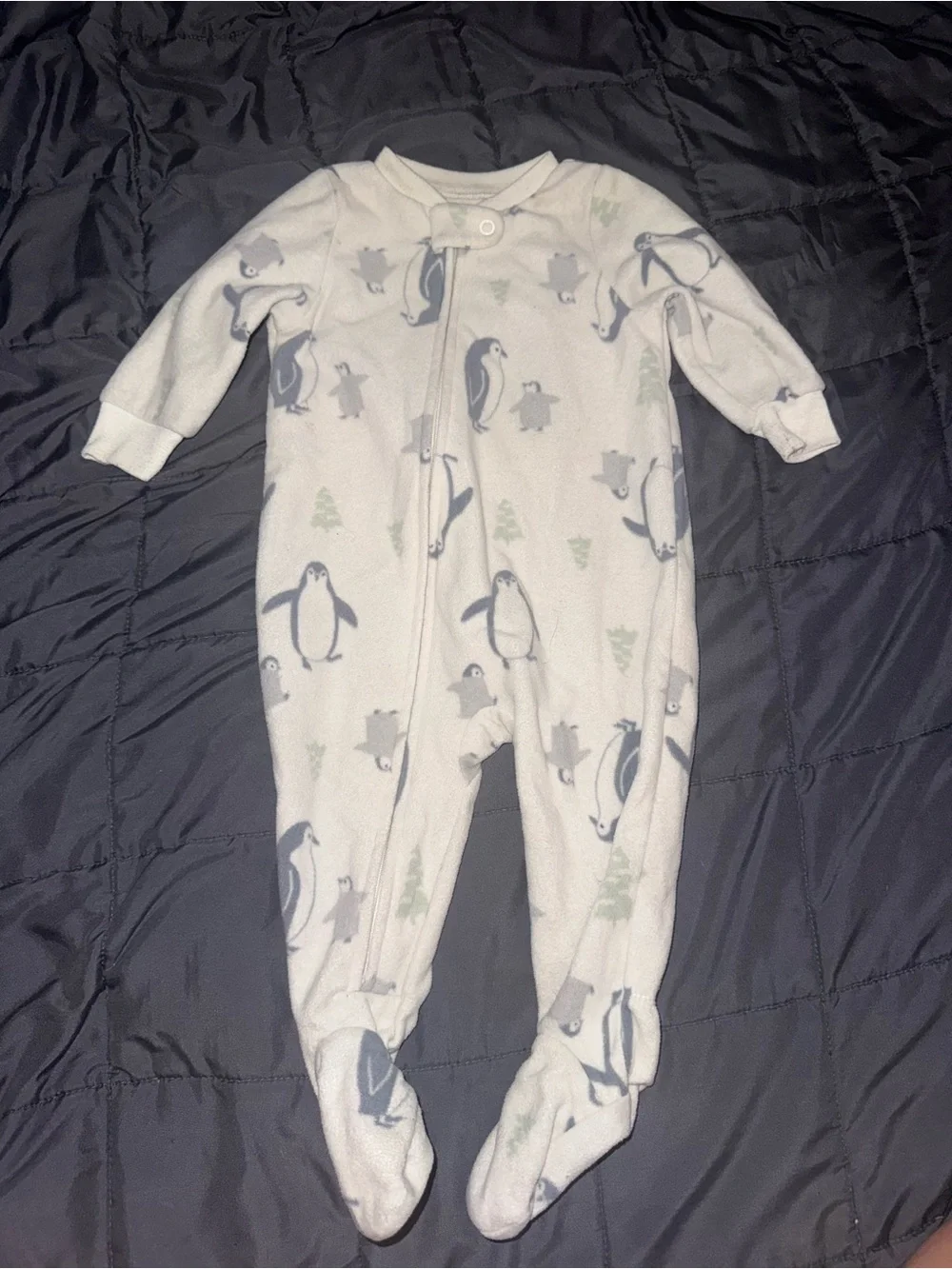 Carter's White Footed One-Piece with Blue Penguin Print